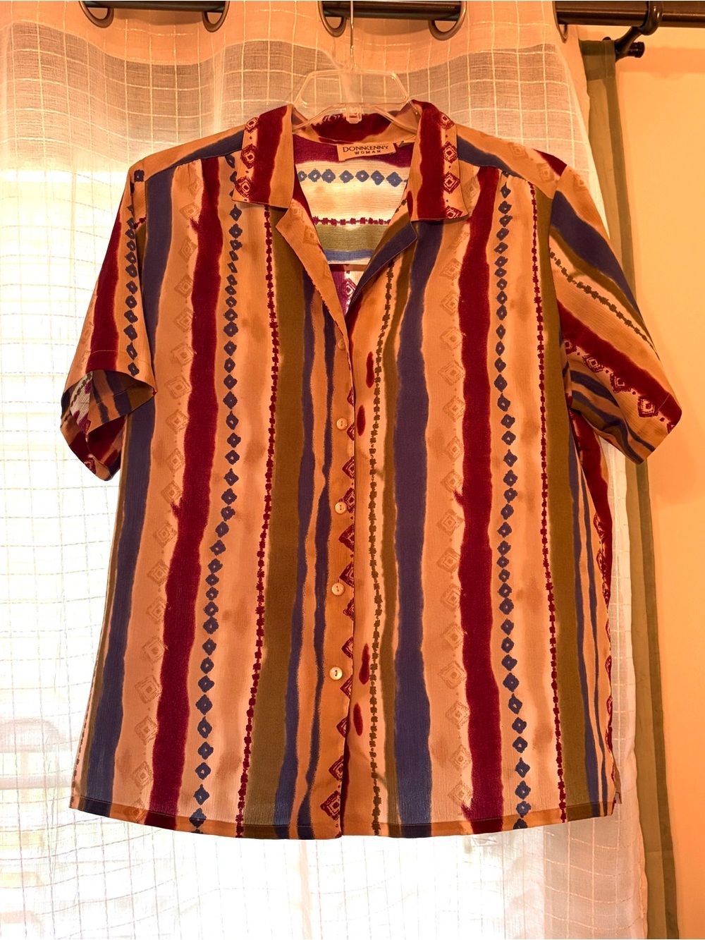 Donavon Short-Sleeve Casual Button-Down Shirt — Cream, Blue, Red Stripes
